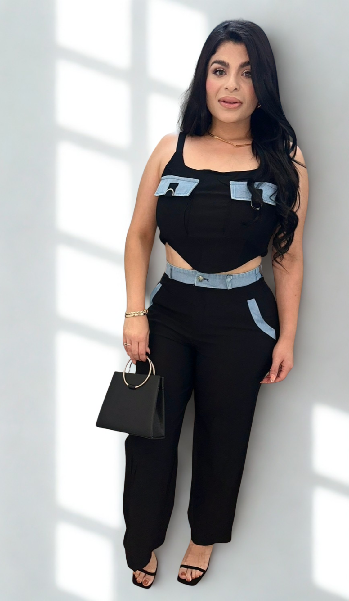 Denim Contrast 2Pc Set