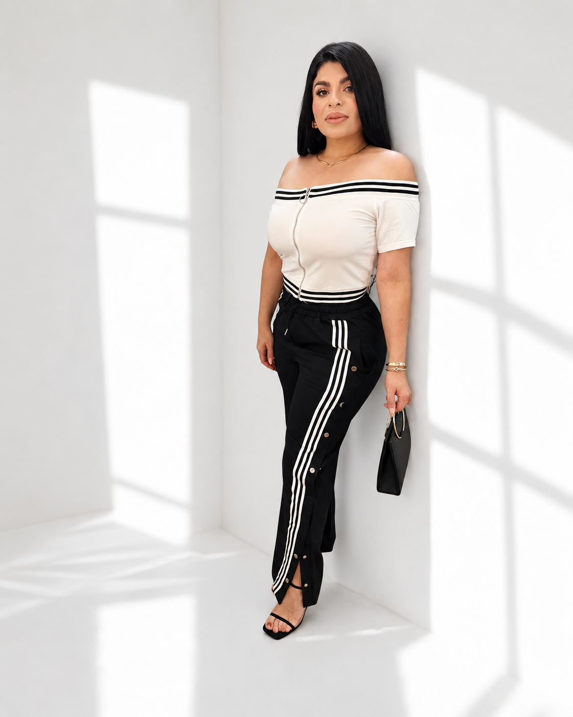 Striped Off Shoulder 2Pc Set
