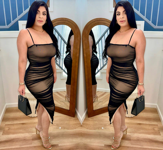 Double Layer Ruched Midi Dress