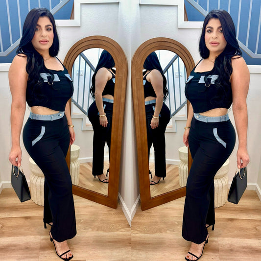 Denim Contrast 2Pc Set