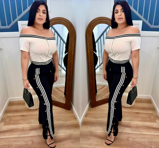 Striped Off Shoulder 2Pc Set