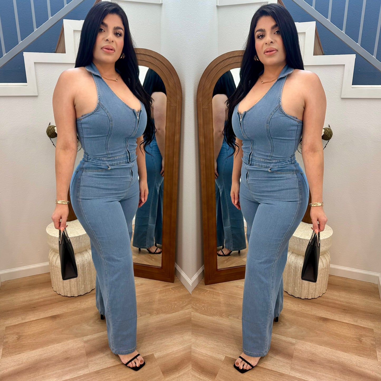 Collard Halter Jumpsuit w/Back Open
