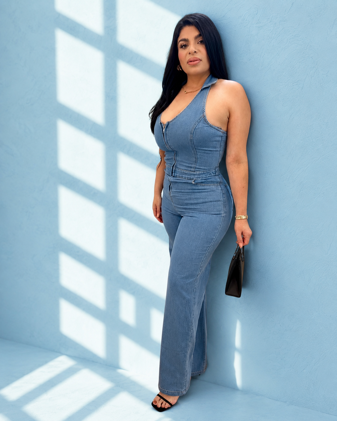 Collard Halter Jumpsuit w/Back Open